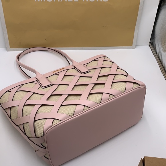 Michael Kors Sienna Large Tote Shoulder Bag Powder Blush Leather Canvas - Picture 11 of 16